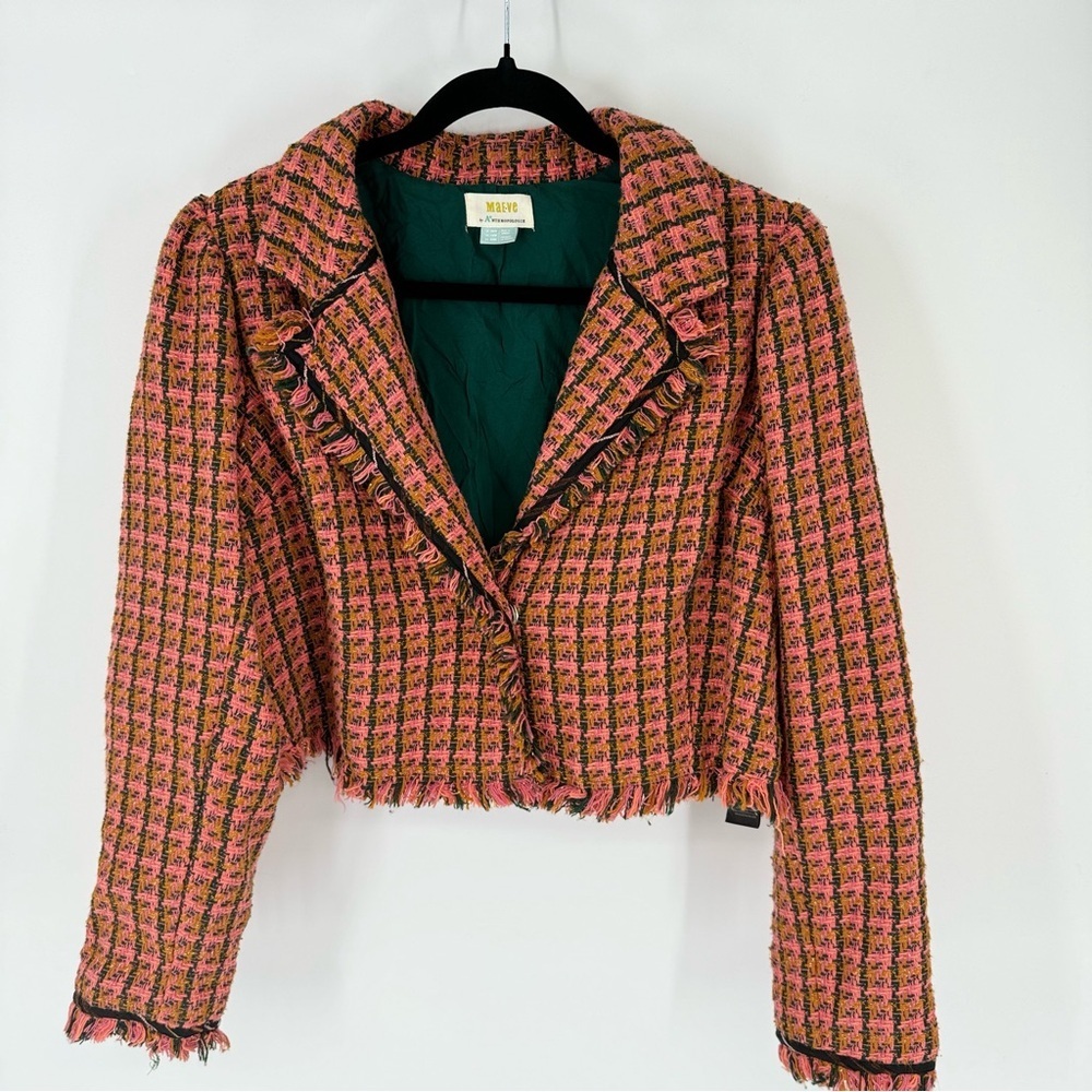 Maeve Plus Size Cropped Pink Green Tweed Adorable Jacket